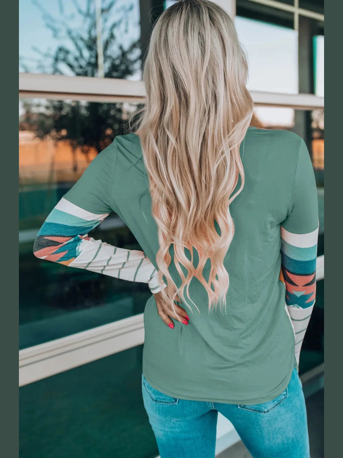 Geometric Round Neck Long Sleeve T-Shirt