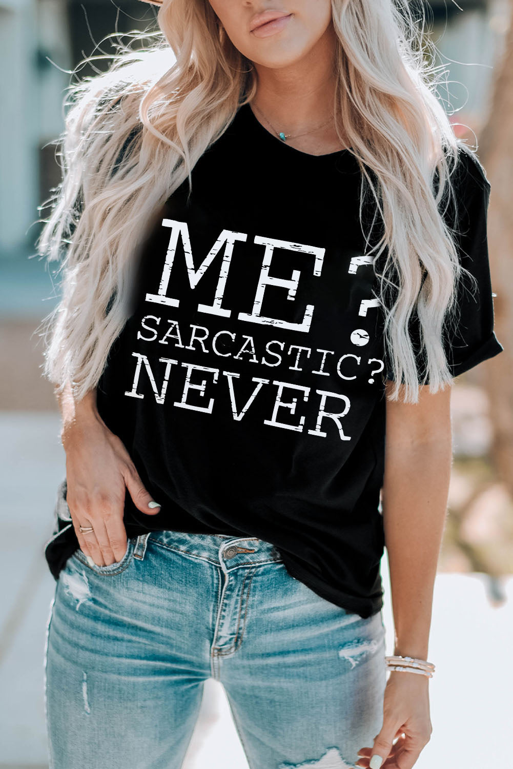 Letter Graphic Round Neck T-Shirt nicholesgifts