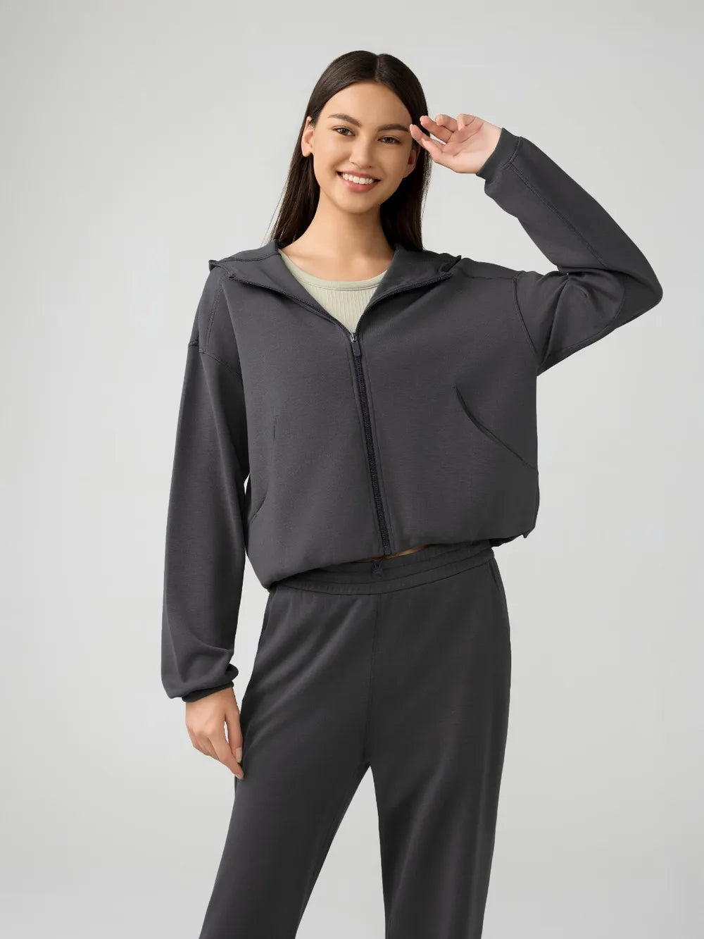 Millennia Zip Up Dropped Shouder Active Hooded nicholesgifts
