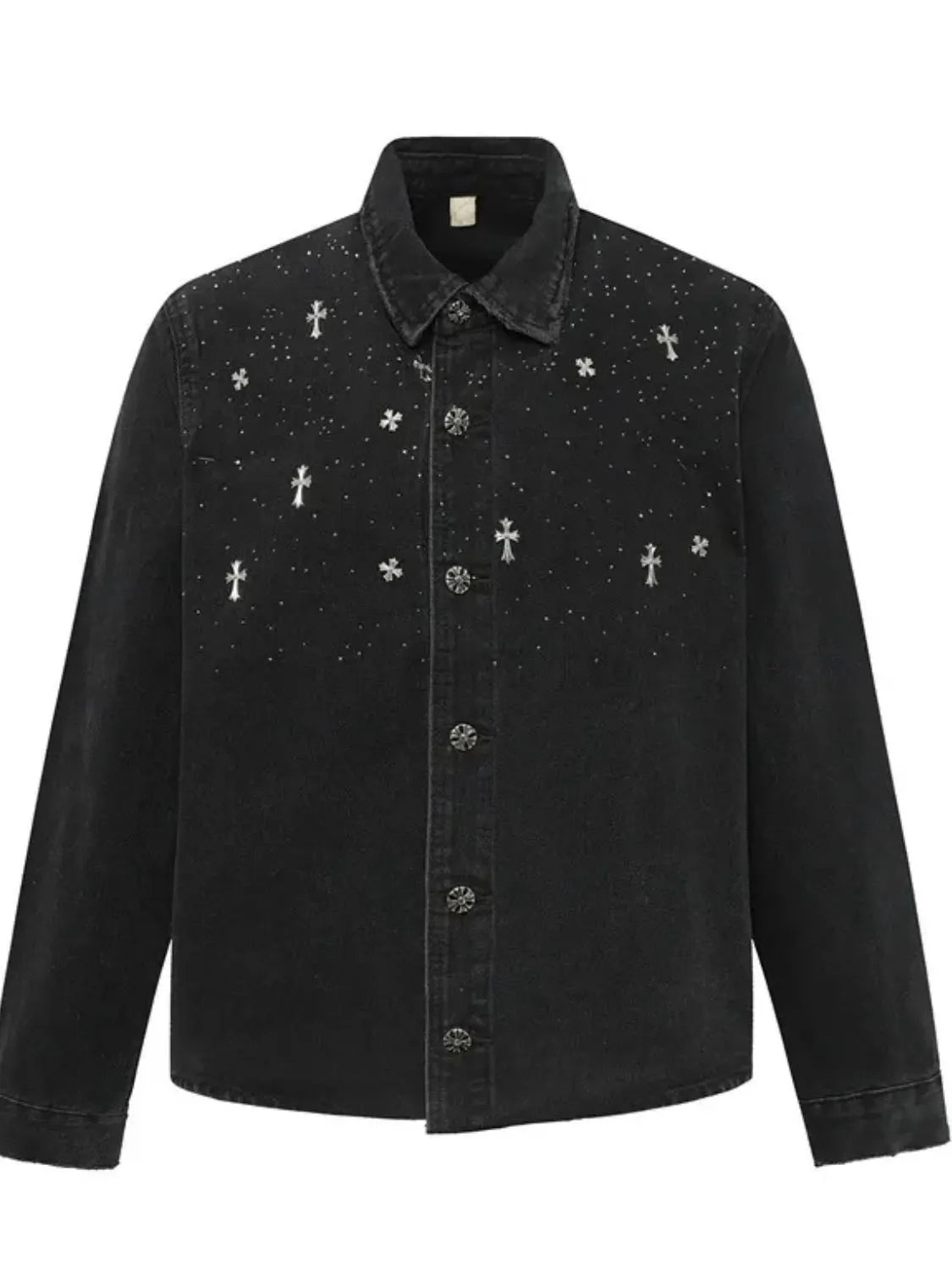 Men's Plus Size Cross Button Up Long Sleeve Denim Jacket Trendsi