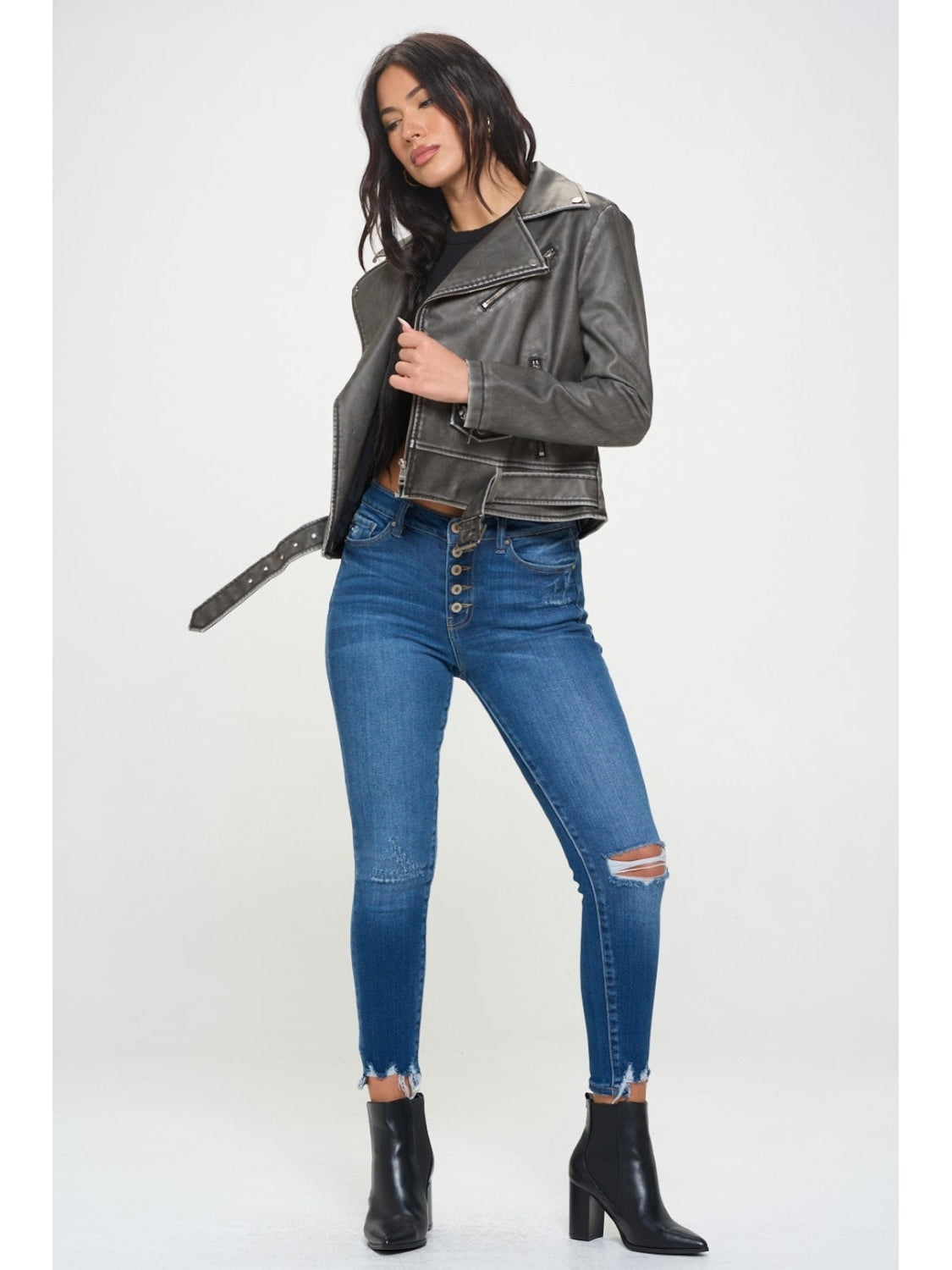 Coalition LA Zip Up Biker Jacket with Belt nicholesgifts