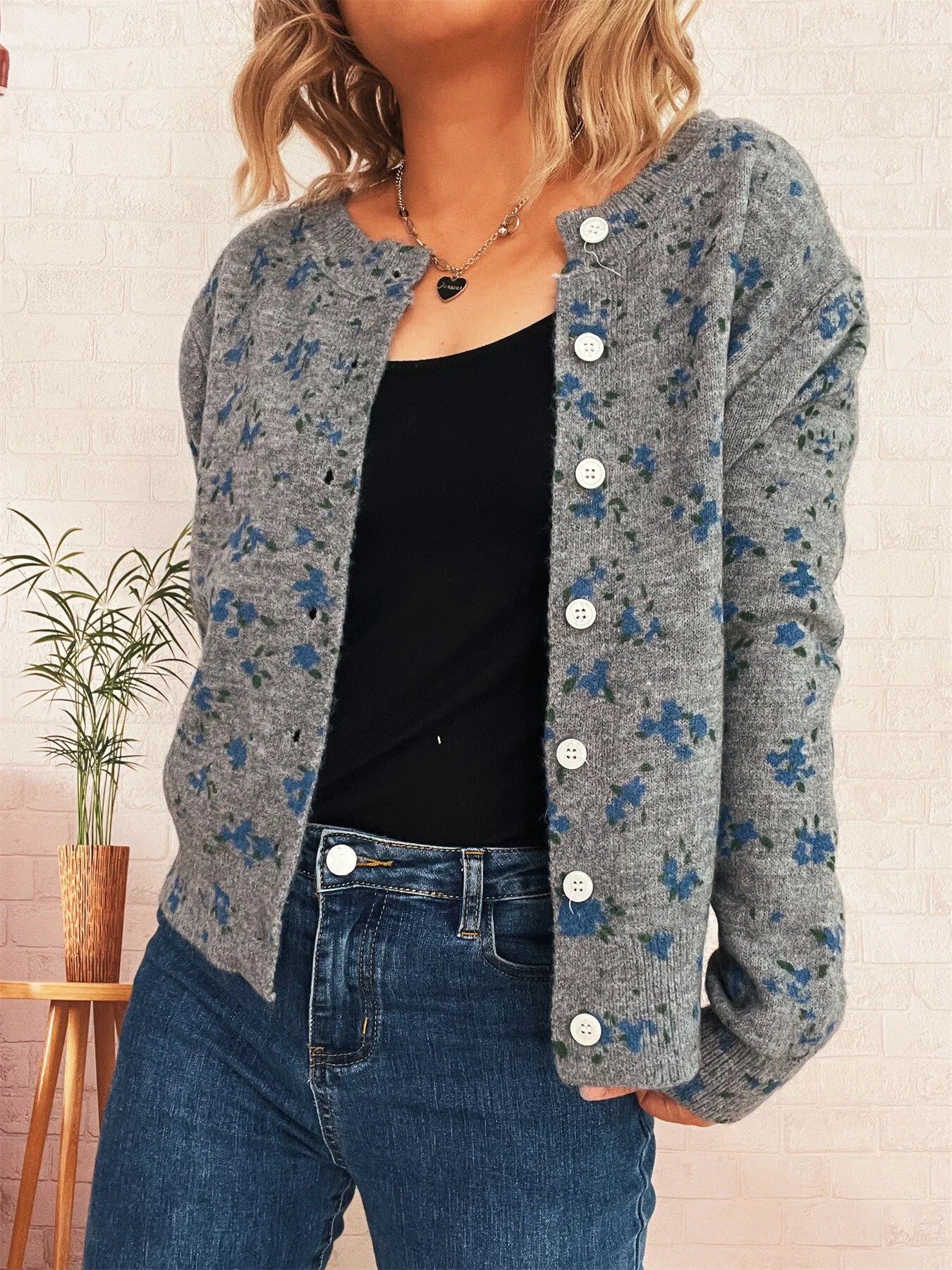 Floral Button-Up Long Sleeve Cardigan