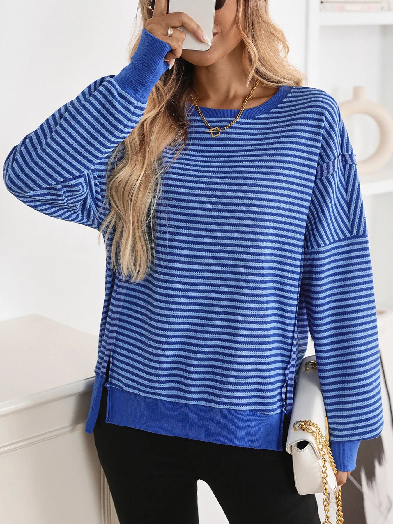 Exposed Seam Striped Contrast Sweatshirt