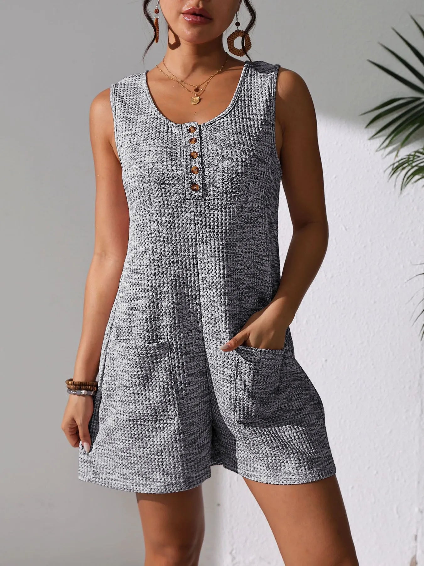 Full Size Button Front Romper with Pockets Plus Size nicholesgifts
