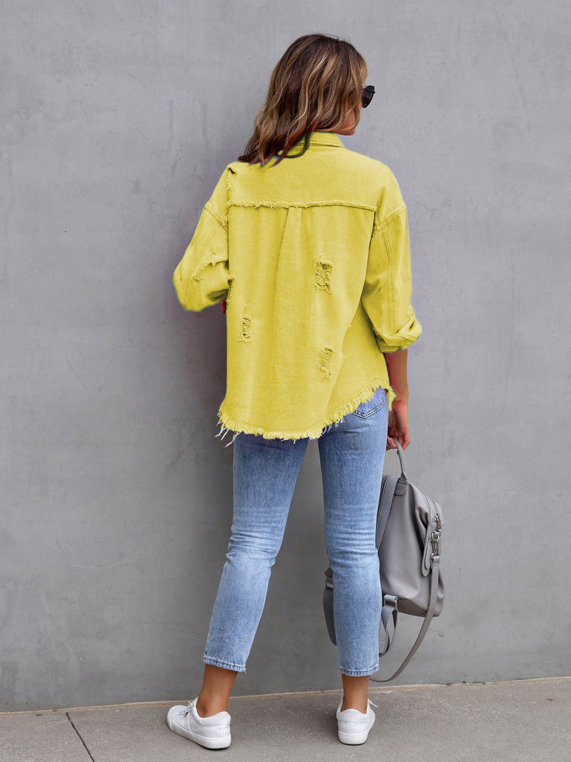 Distressed Drop Shoulder Denim Jacket nicholesgifts