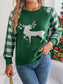 Reindeer Plaid Round Neck Long Sleeve Sweater nicholesgifts