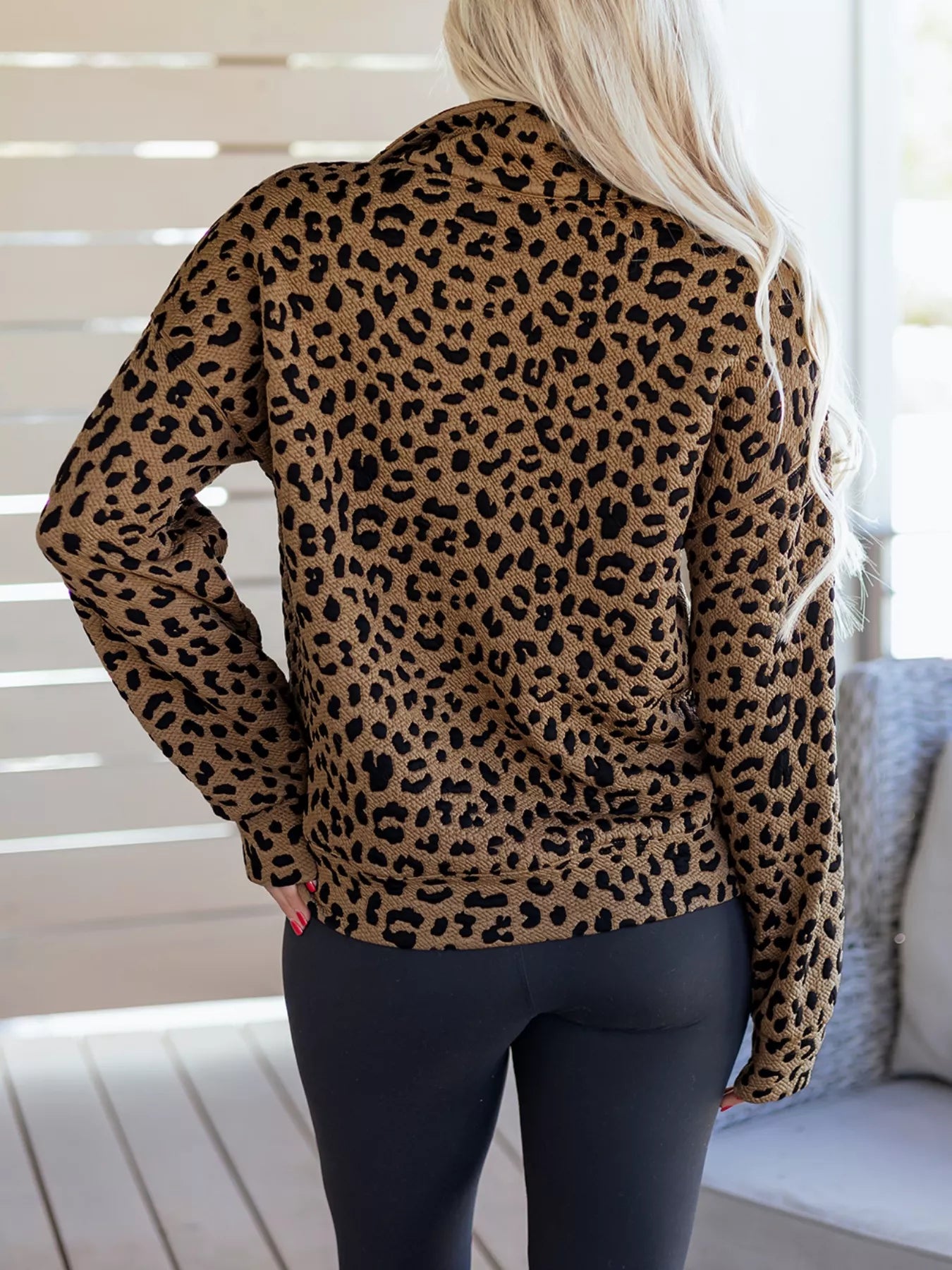 Leopard Print Quarter Zip Sweatshirt Trendsi