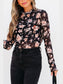 Women Floral Mock Neck Long Sleeve Blouse nicholesgifts