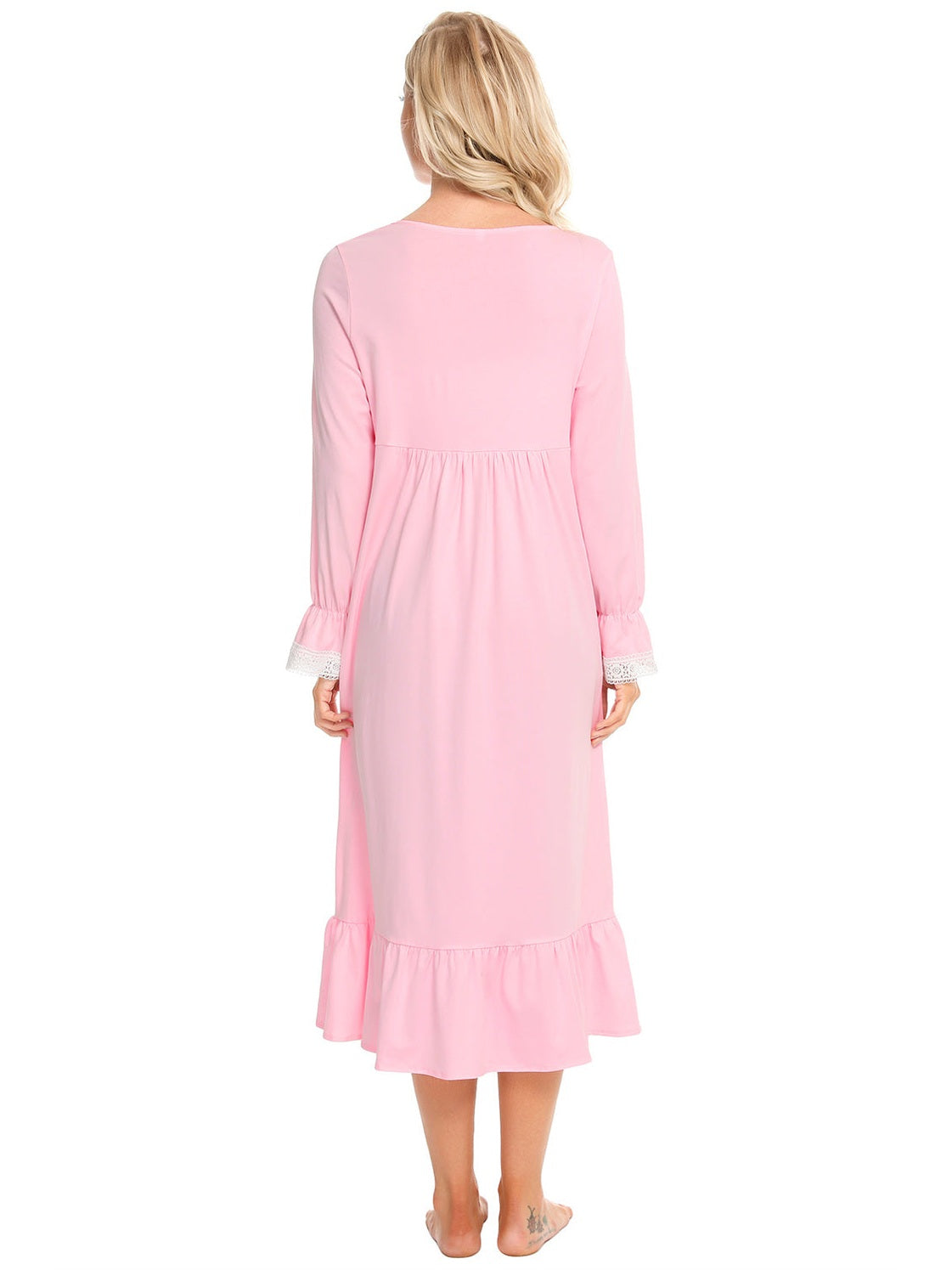 Lace Detail Square Neck Flounce Sleeve Night Dress nicholesgifts