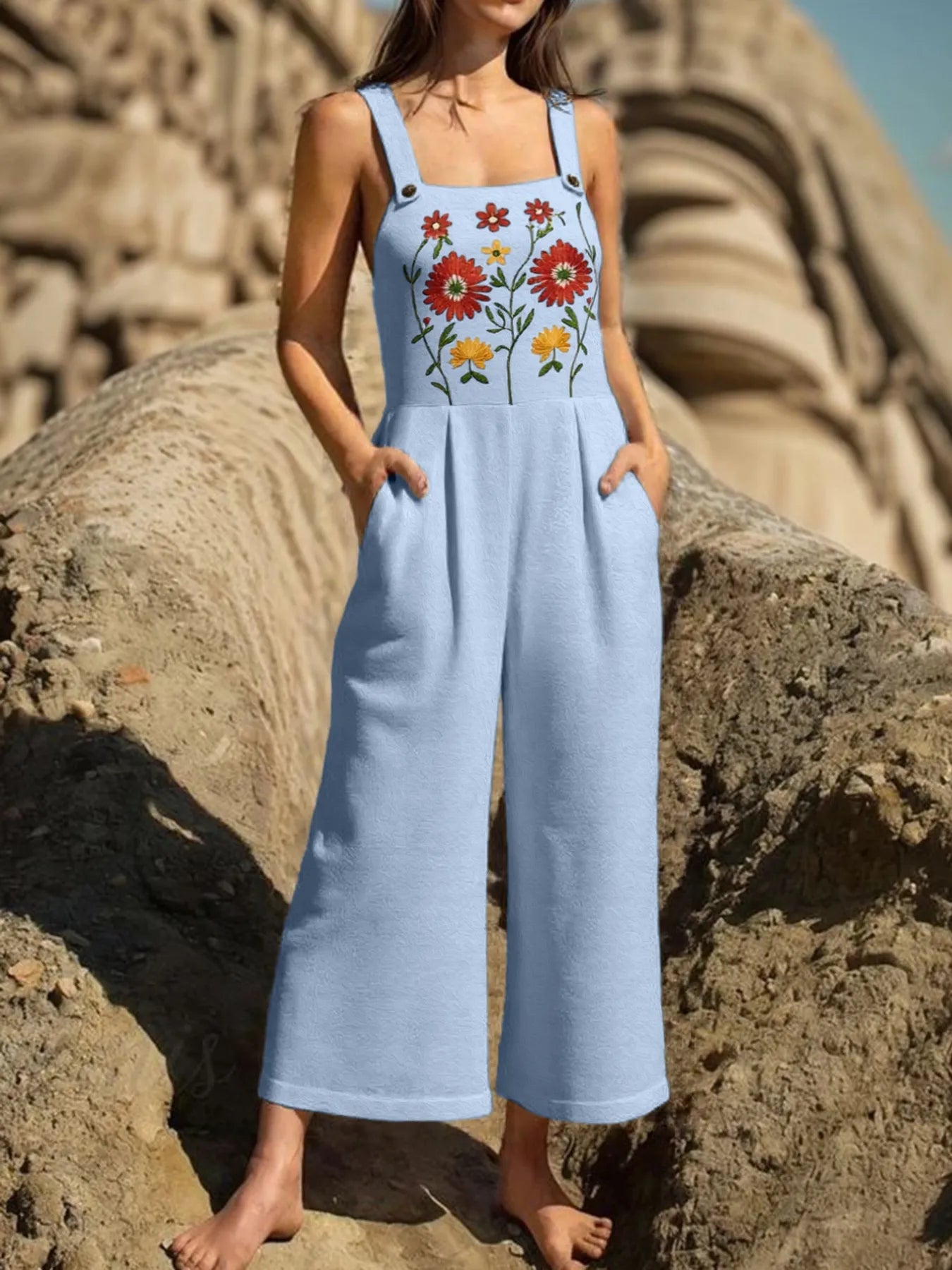 Floral Embroidered Wide Leg Jumpsuit nicholesgifts