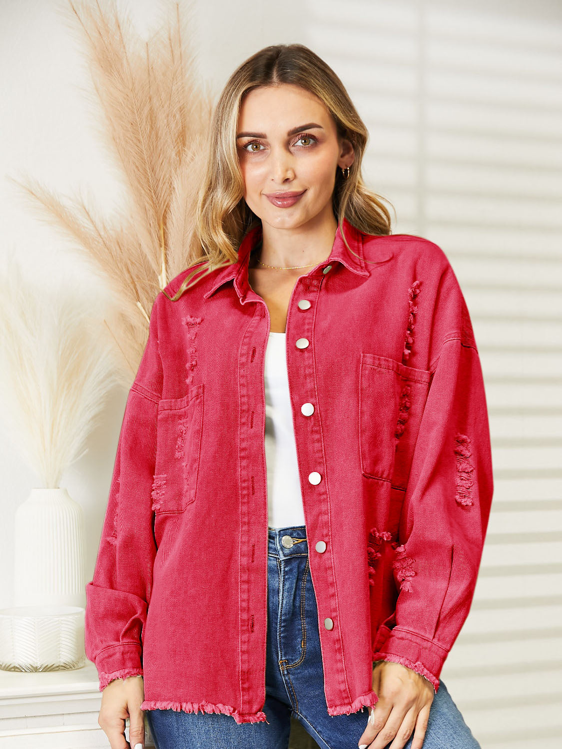 Distressed Raw Hem Denim Jacket nicholesgifts