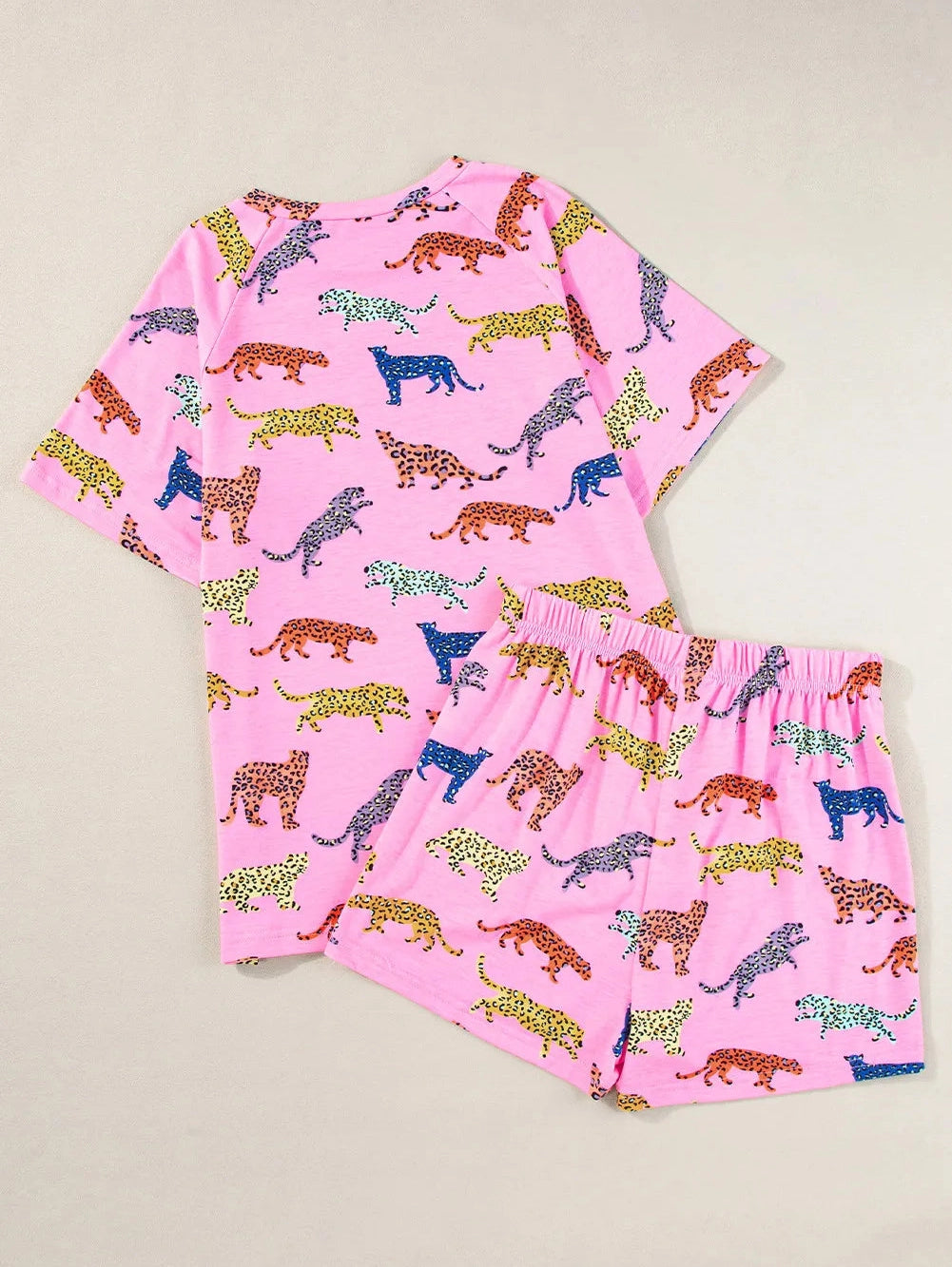 Animal Round Neck Top and Shorts Lounge Set nicholesgifts