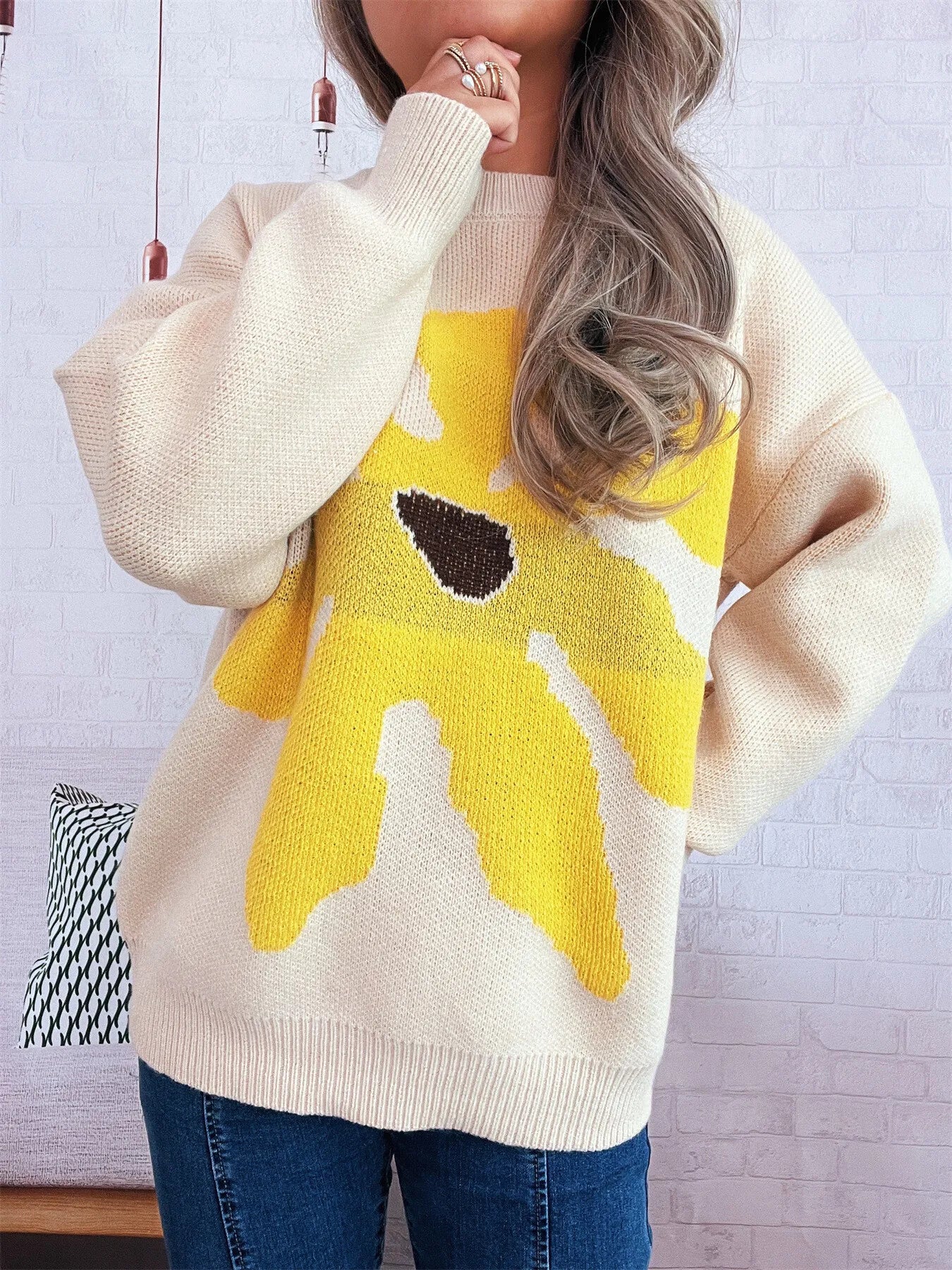Flower Dropped Shoulder Sweater