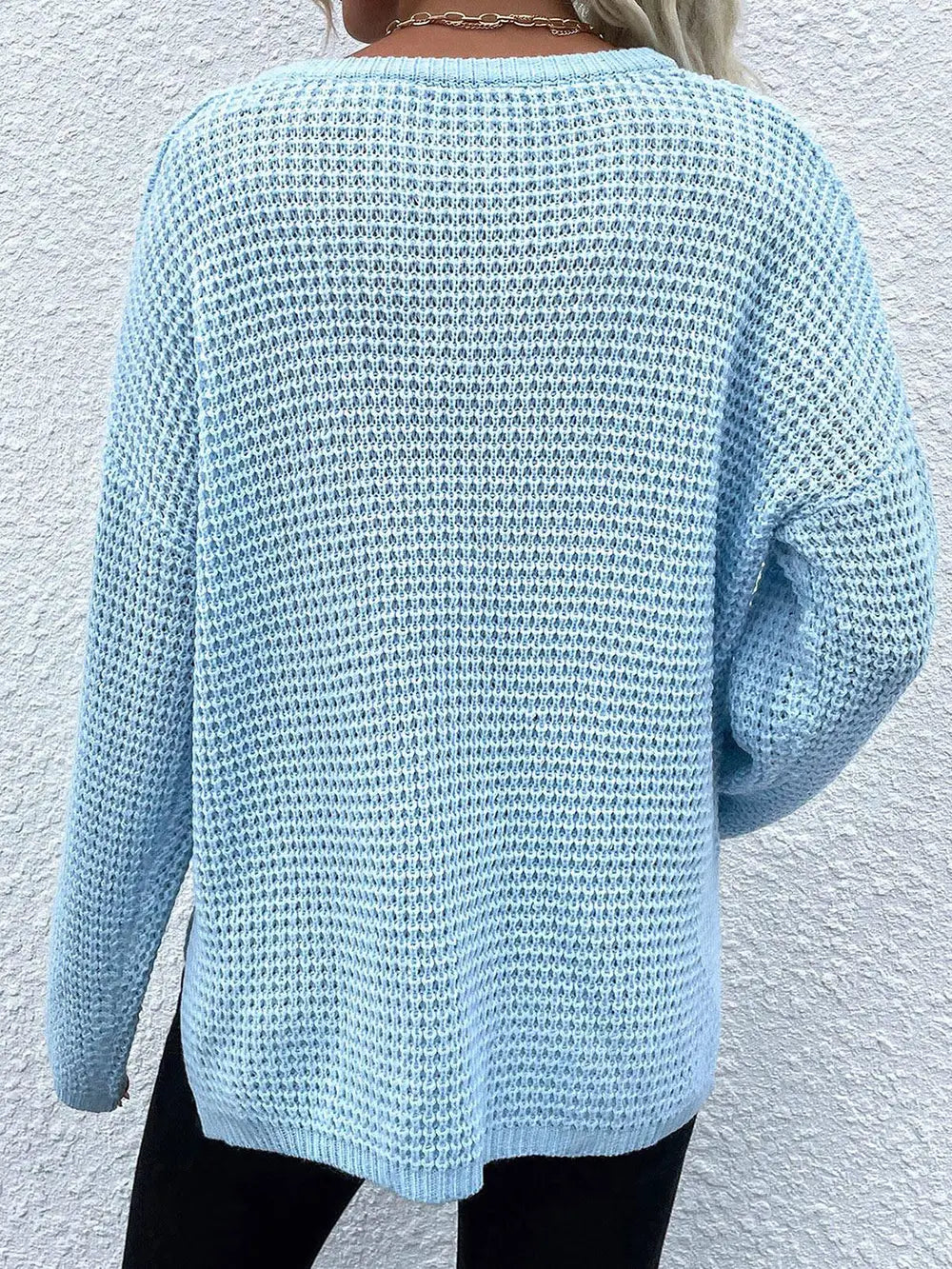 Notched Long Sleeve Sweater nicholesgifts