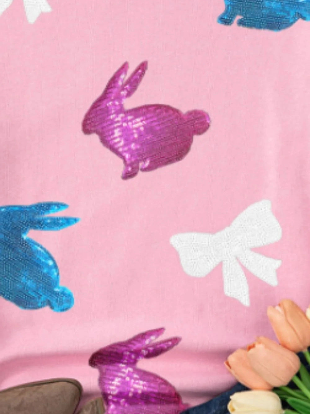 Easter Bunny Bow Knot Sequined Sweatshirt nicholesgifts