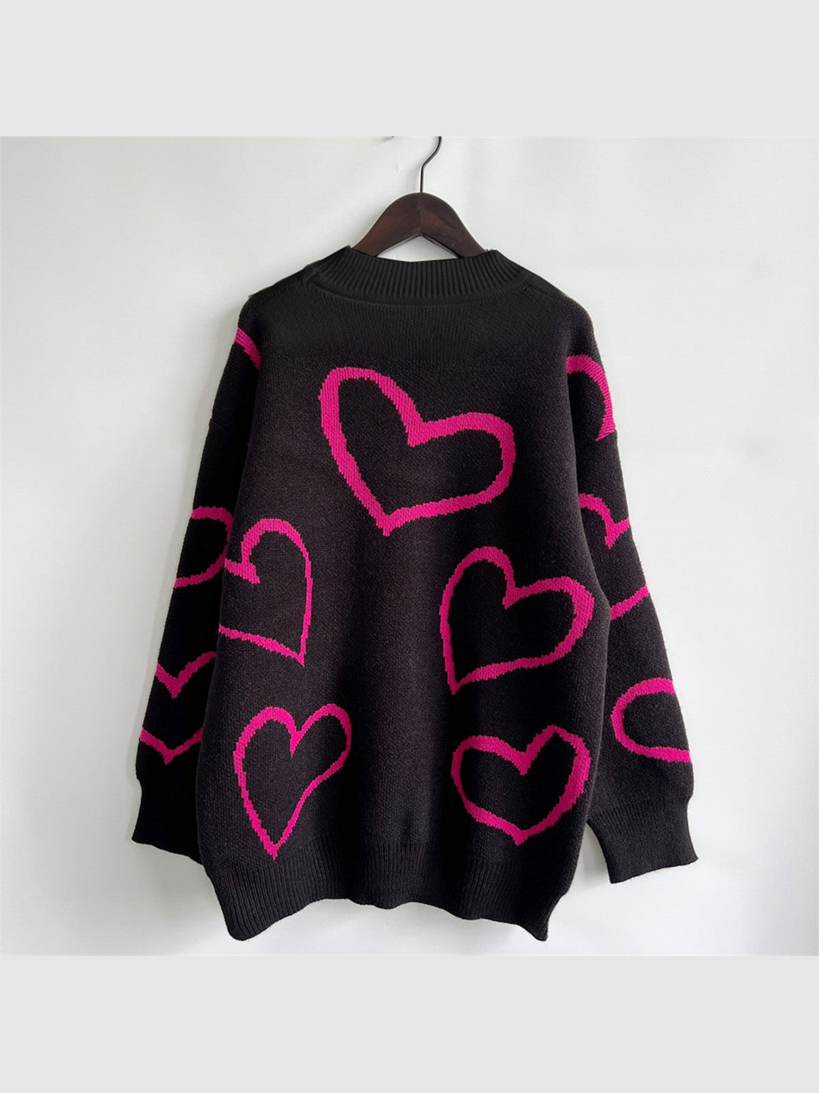Heart Pattern Long Sleeve Sweater Trendsi