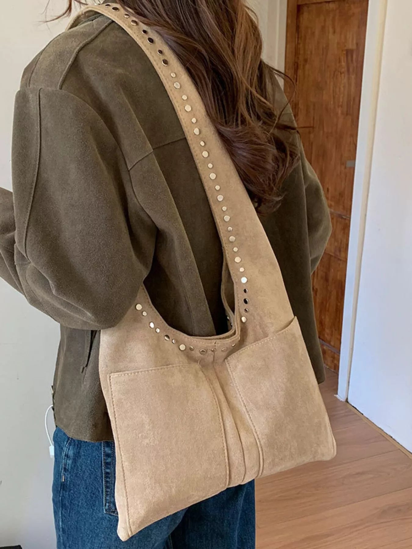 Studded Suede Shoulder Bag nicholesgifts