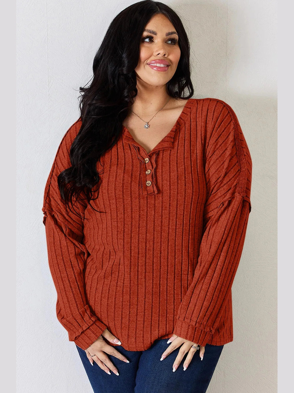 Basic Bae Full Size Ribbed Half Button Long Sleeve T-Shirt nicholesgifts