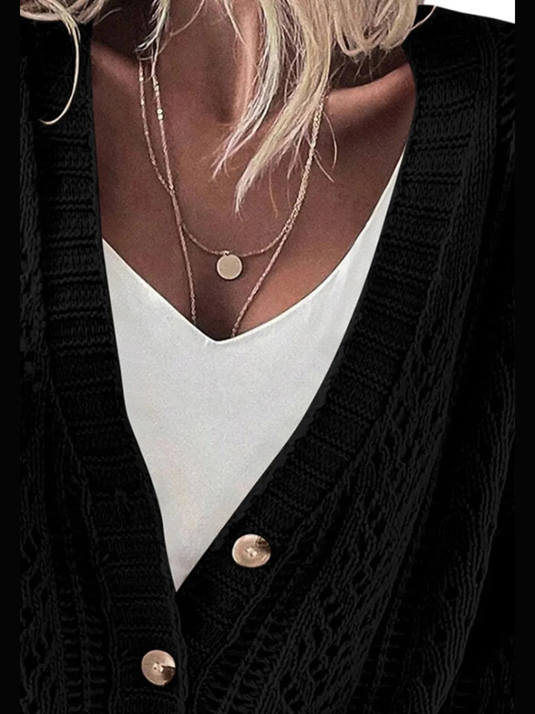 Openwork Button Up Long Sleeve Cardigan NicholesGifts