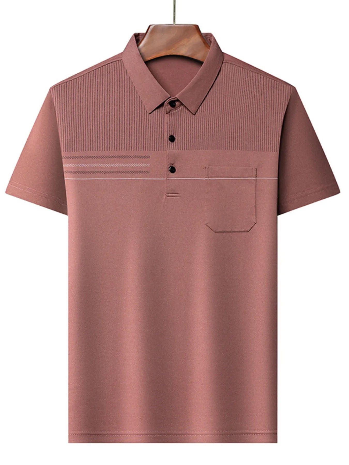 Men's Plus Size Classic Textured Stripe Casual Polo Shirt