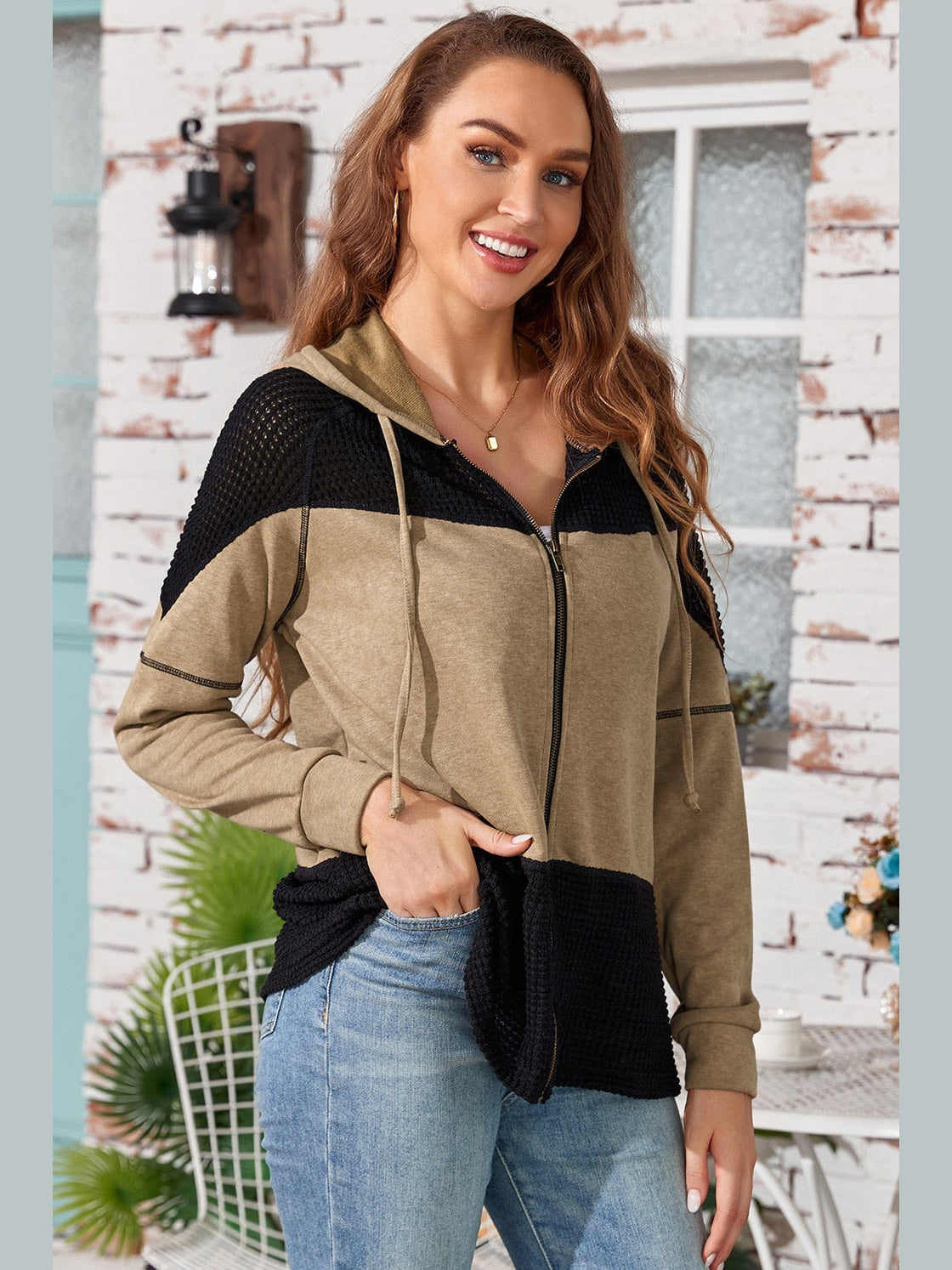 Zip-Up Drawstring Hooded Jacket nicholesgifts