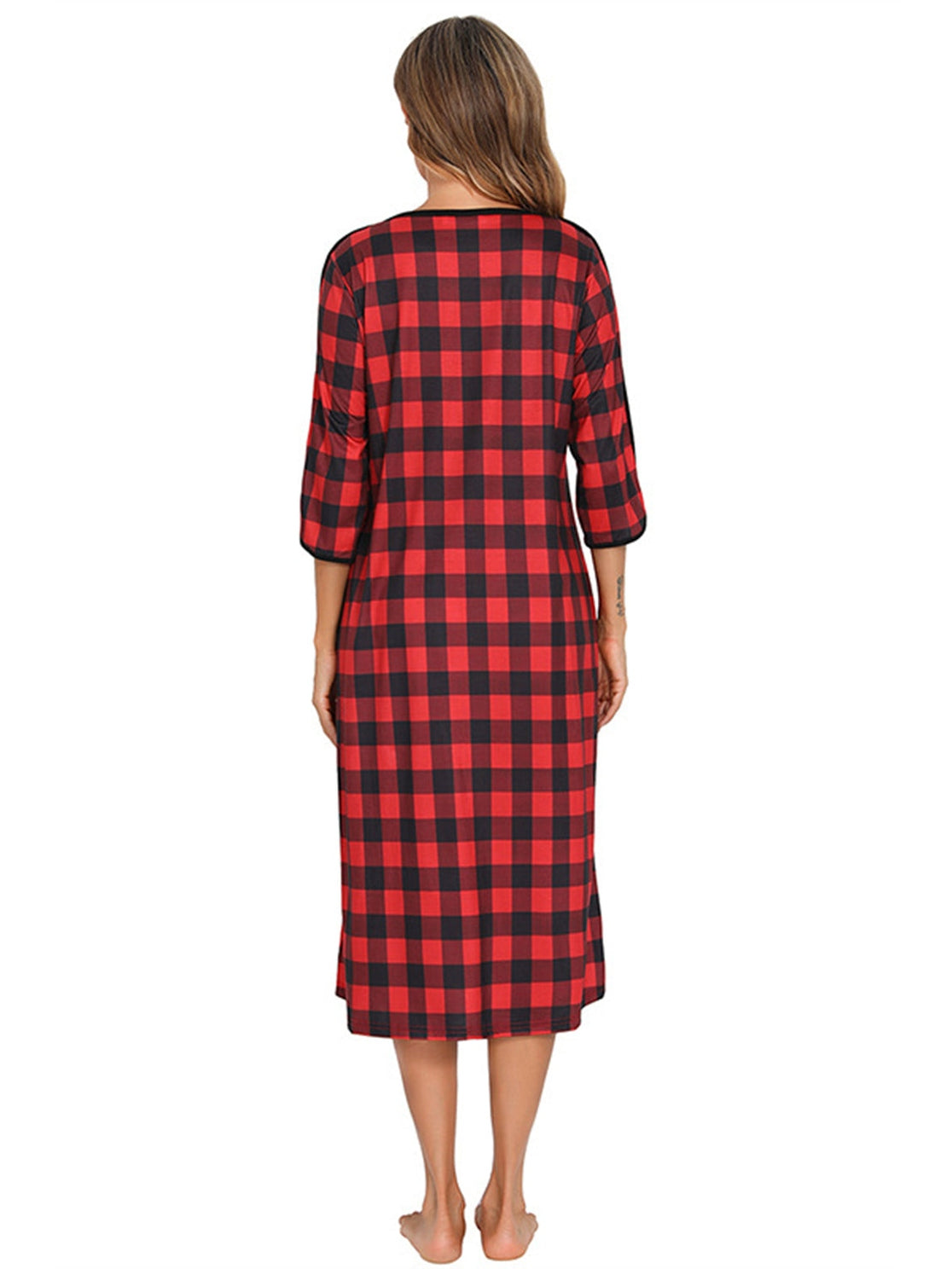 Round Neck Three-Quarter Sleeve Midi Night Dress nicholesgifts