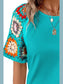 Geometric Round Neck Short Sleeve Blouse nicholesgifts