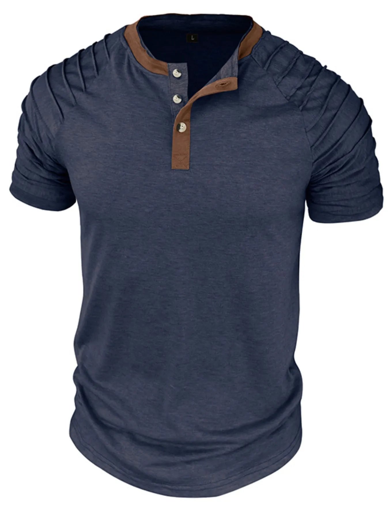 Men's Full Size Casual Henley Short Sleeve Top with Contrast Collar Plus Size NicholesGifts