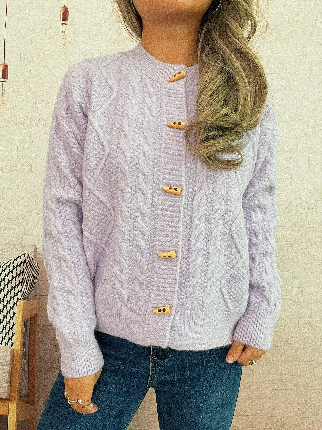Cable Knit Button-Up Cardigan