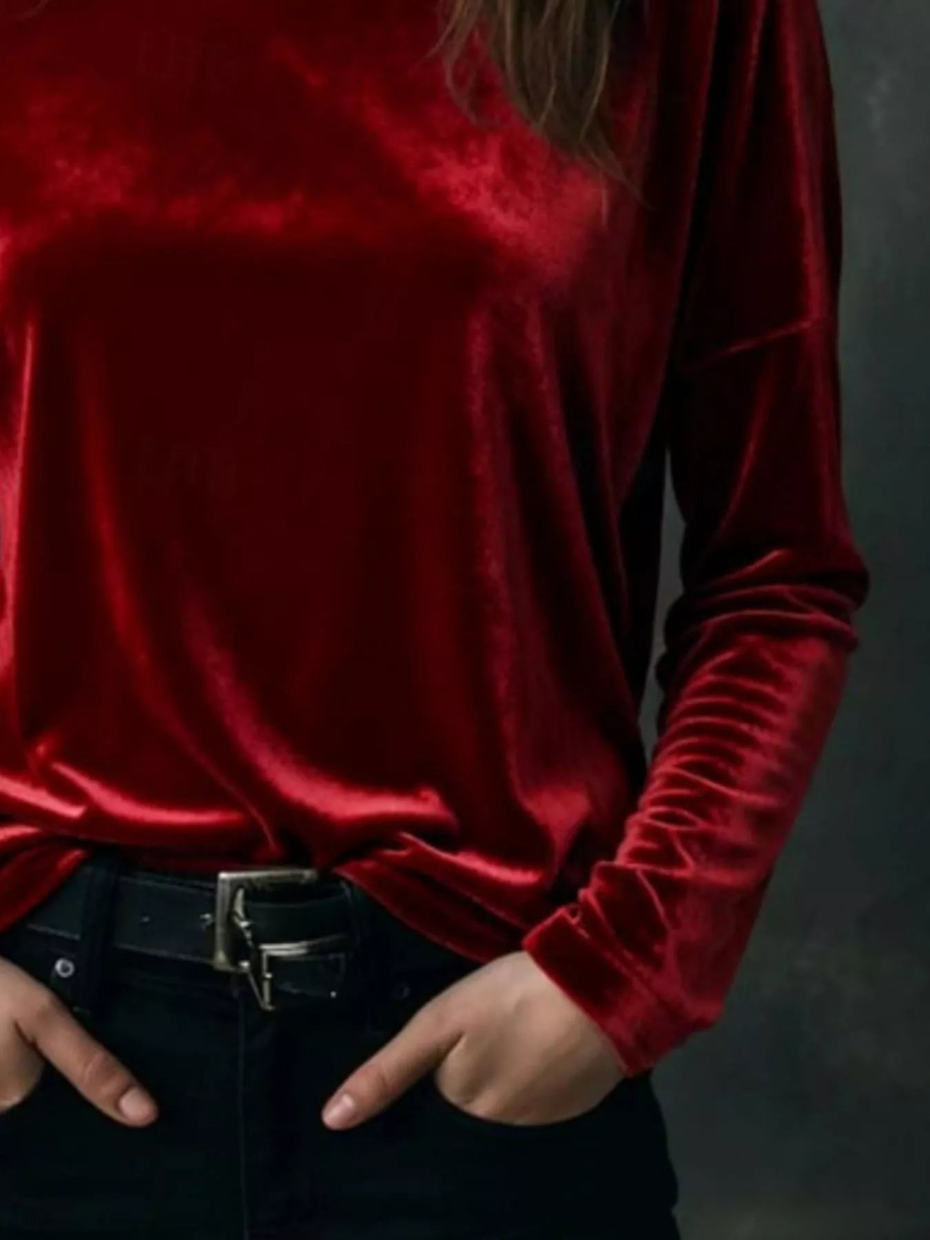 Full Size Velvet Long Sleeve T-Shirt Plus Size nicholesgifts