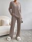 Ribbed Knit V-Neck Top and Pants Set nicholesgifts