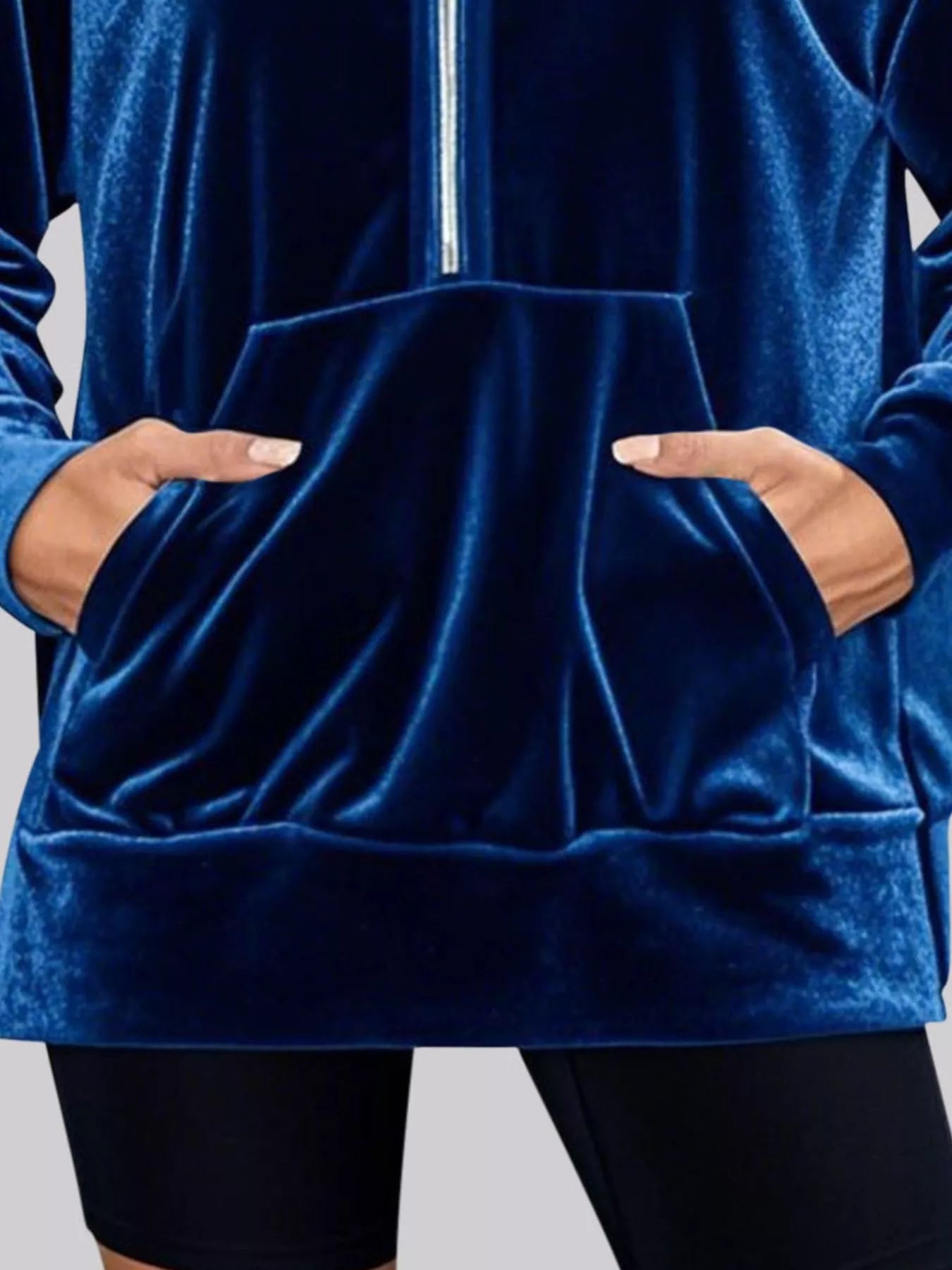 Full Size Half Zip Kangaroo Pocket Hoodie Plus Size Trendsi