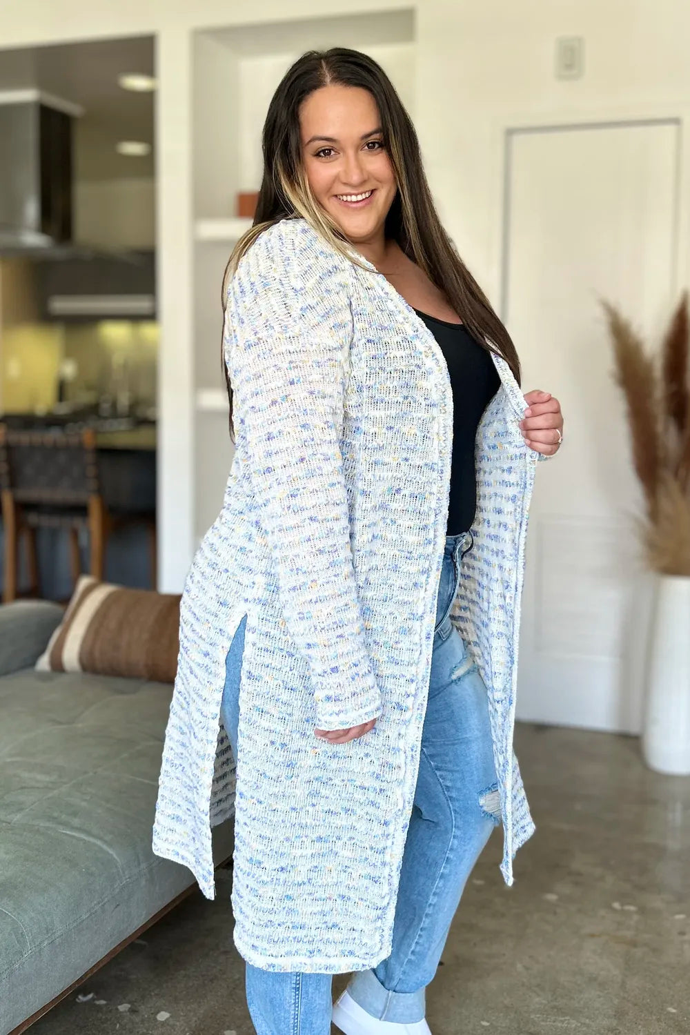 Double Take Full Size Open Front Longline Cardigan NicholesGifts