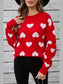 Women Heart Round Neck Long Sleeve Valentine's Day Sweater nicholesgifts