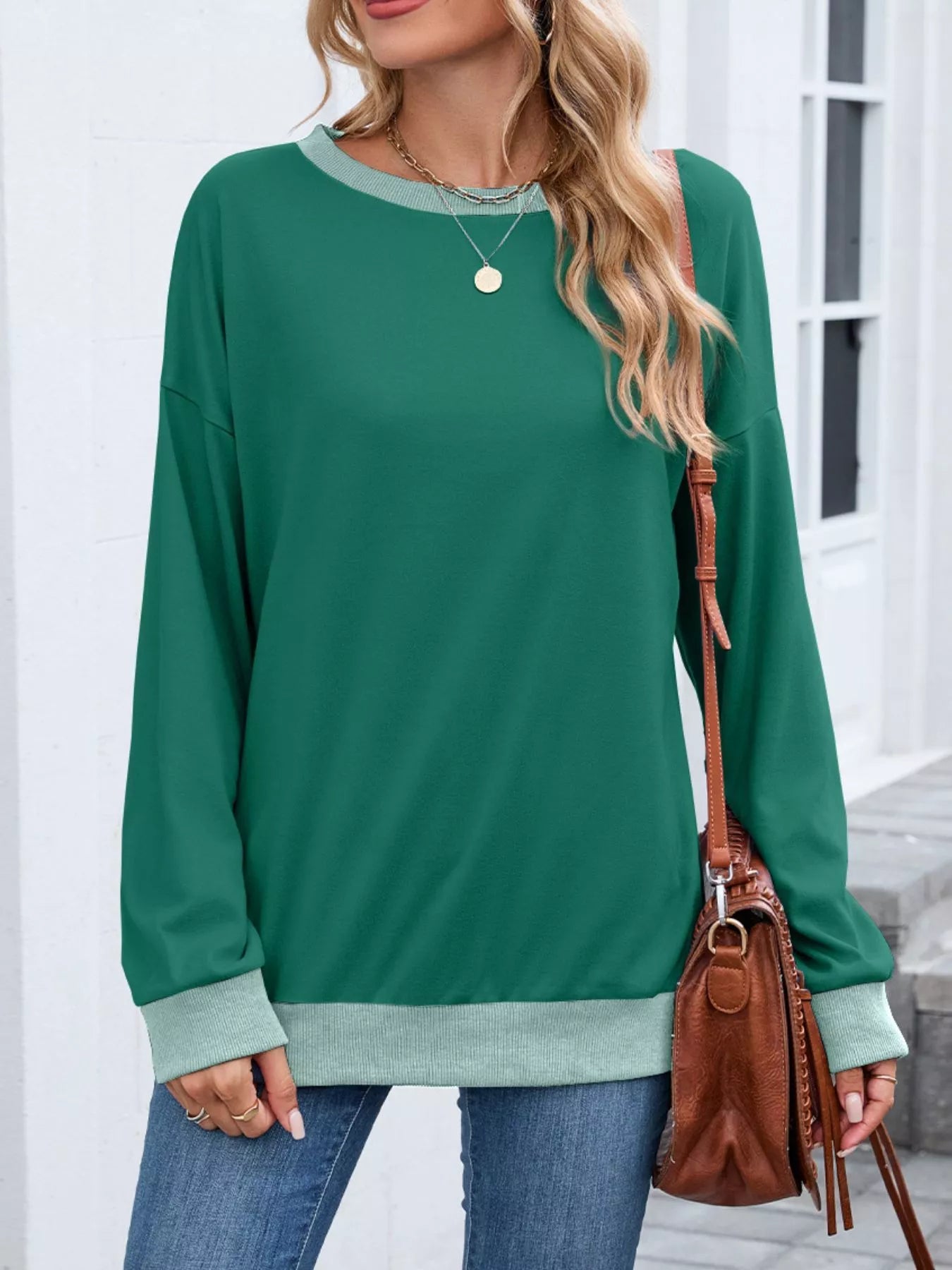 Contrast Trim Long Sleeve Sweatshirt Trendsi