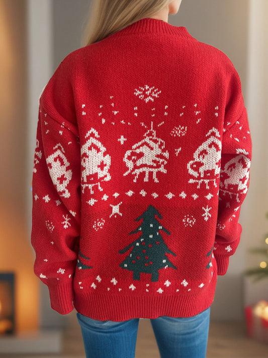 Christmas Element Round Neck Long Sleeve Sweater nicholesgifts