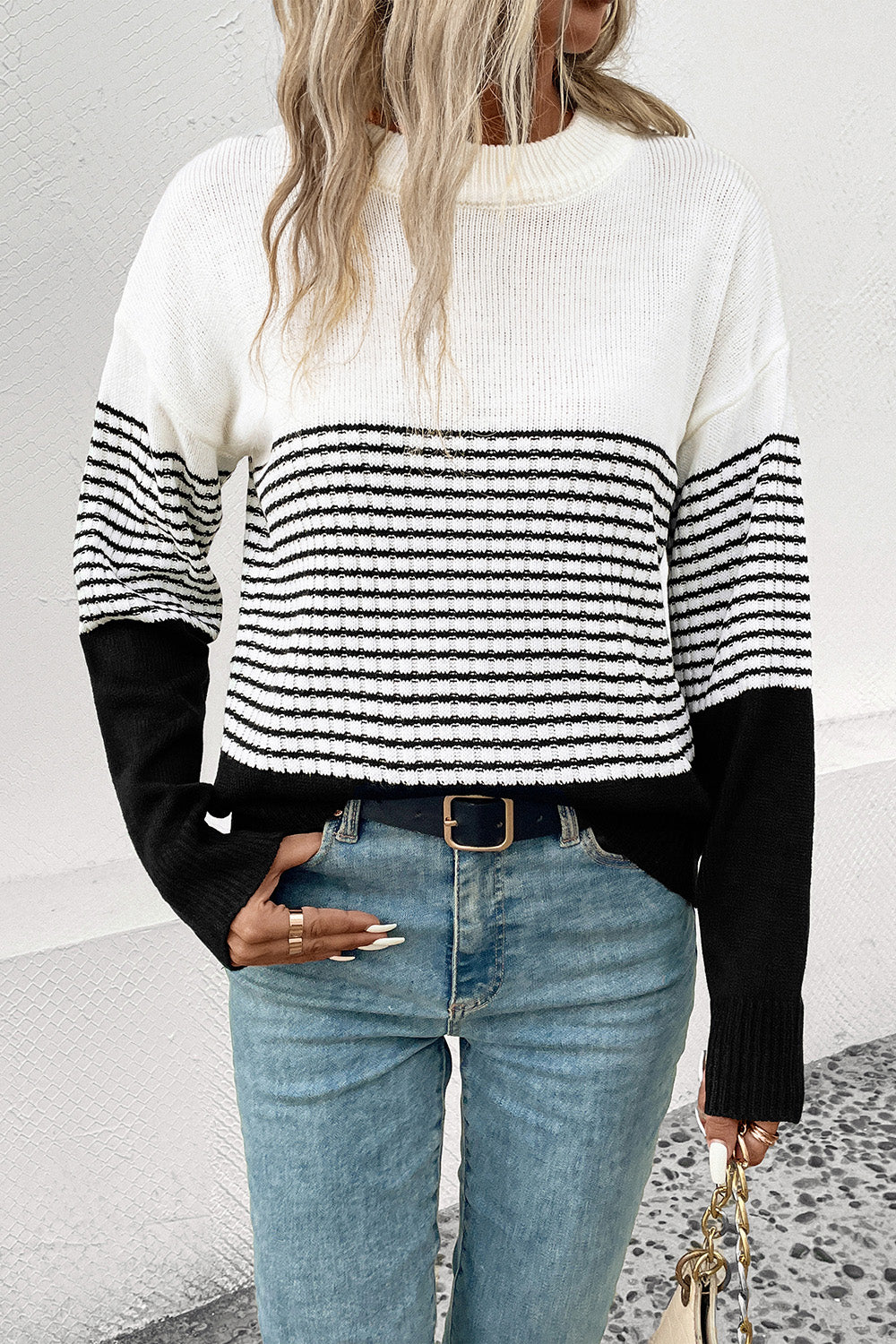 Perfee Striped Drop Shoulder Sweater Trendsi