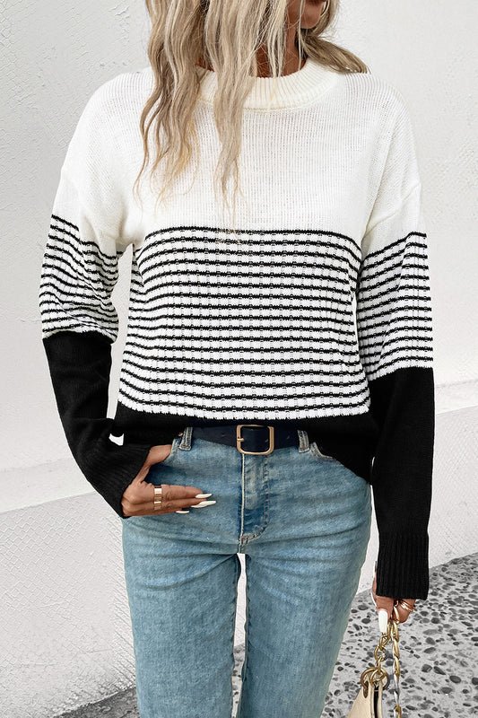 Perfee Striped Drop Shoulder Sweater Trendsi