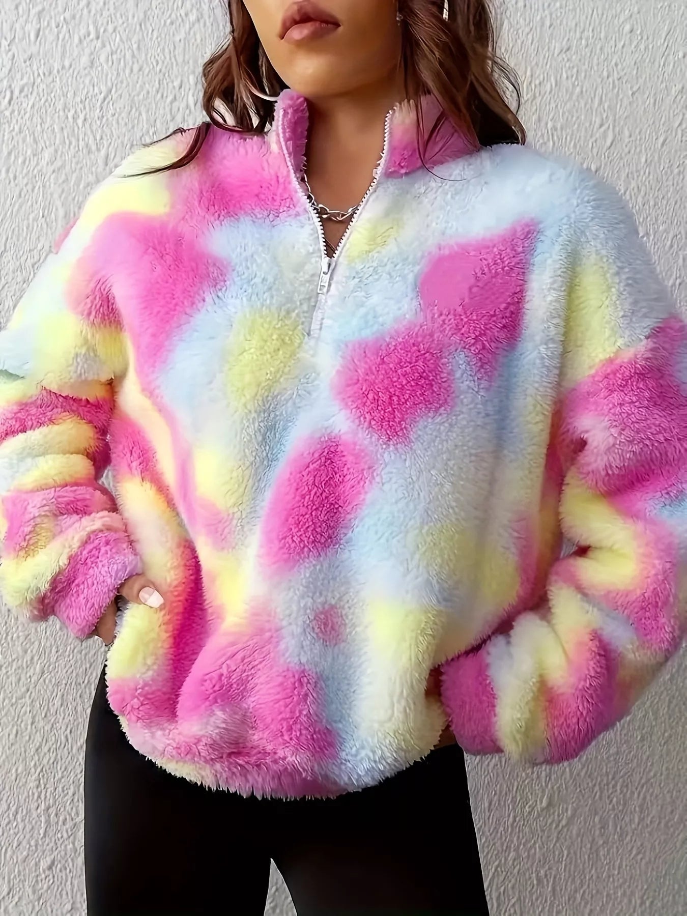 Tie-Dye Fuzzy Quarter Zip Sweatshirt nicholesgifts