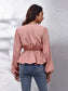 V-Neck Balloon Sleeve Peplum Blouse nicholesgifts