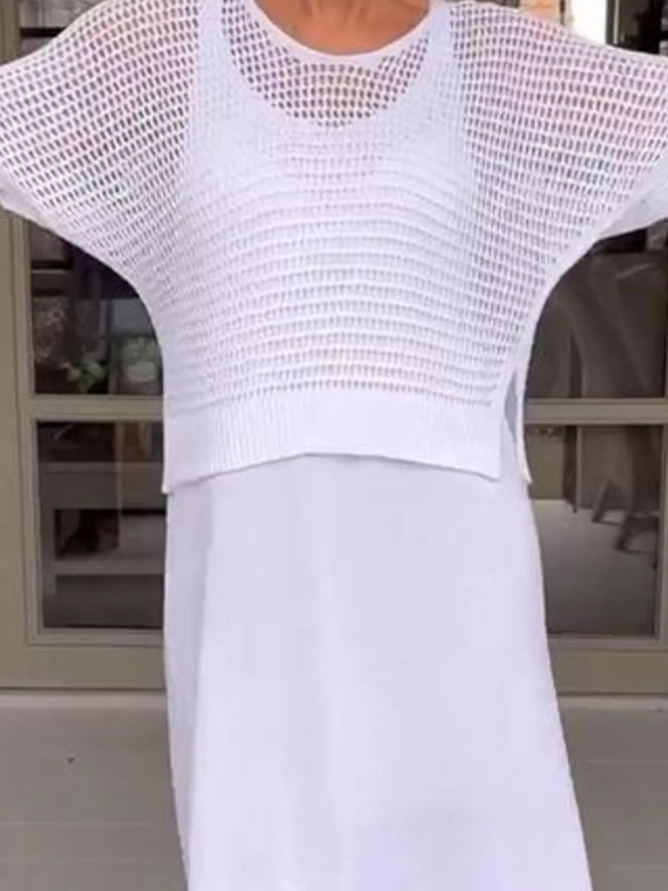 Full Size Openwork Knit Cover Up and Dress Set Plus Size Trendsi