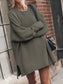 Openwork Round Neck Long Sleeve Slit Sweater nicholesgifts