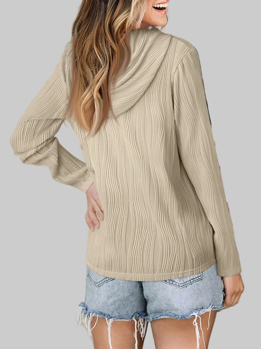 Women Textured Long Sleeve Hoodie nicholesgifts