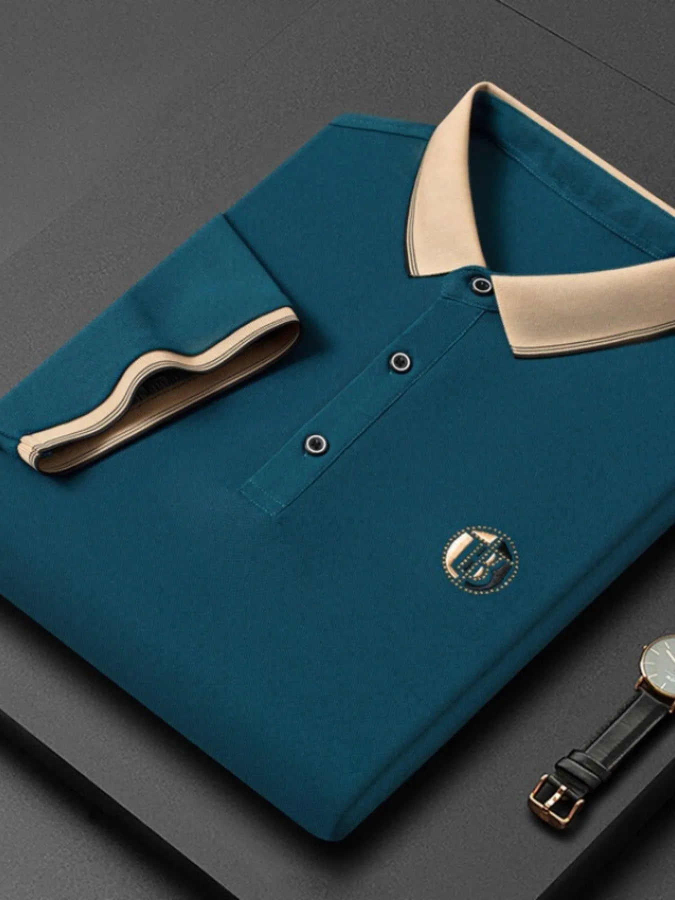 Men's Plus Size Contrast Collar Short Sleeve Polo Shirt