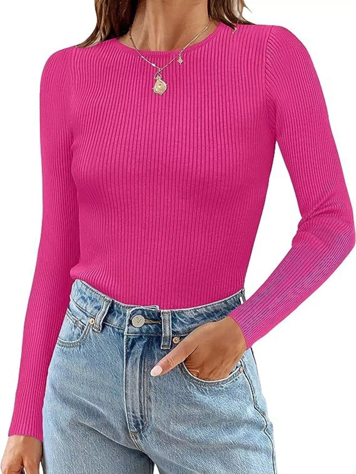 Ribbed Knit Slim Fit Long Sleeve T-Shirt nicholesgifts