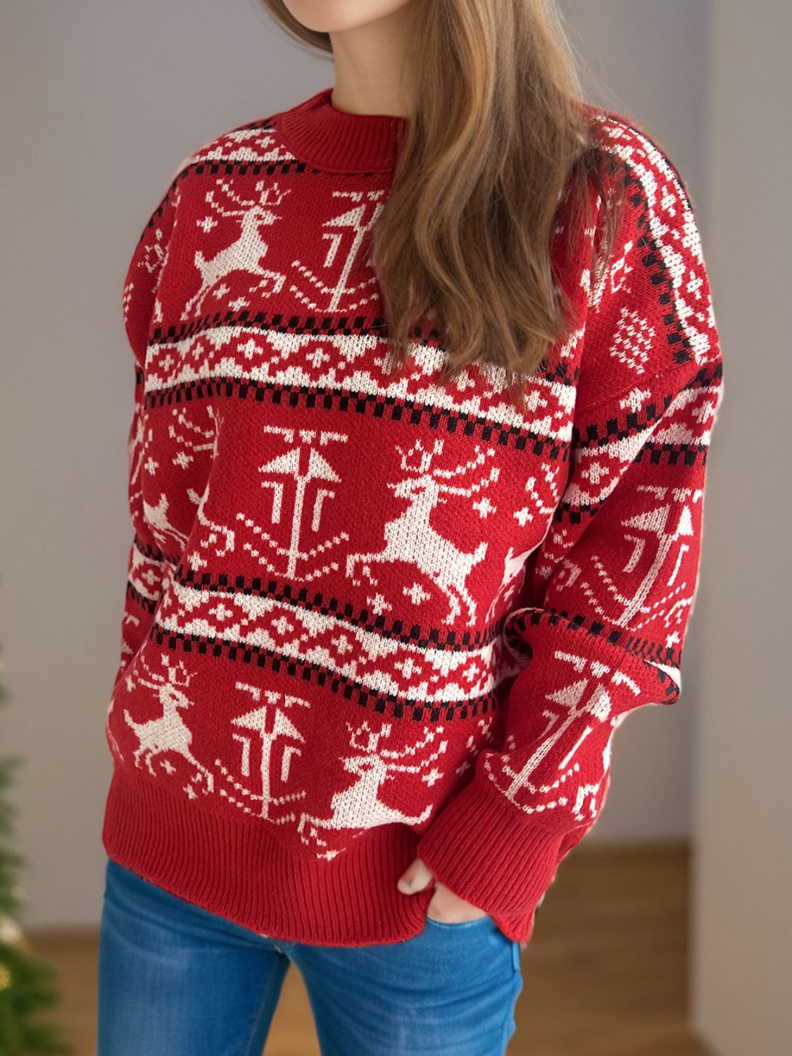 NicholesGifts Women Christmas Element Round Neck Long Sleeve Sweater NicholesGifts