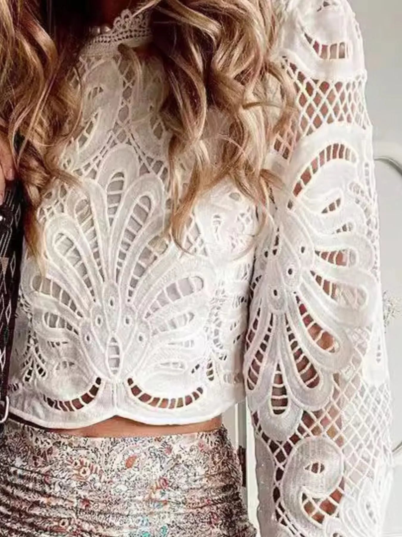 Lace Crochet Long Sleeve Blouse
