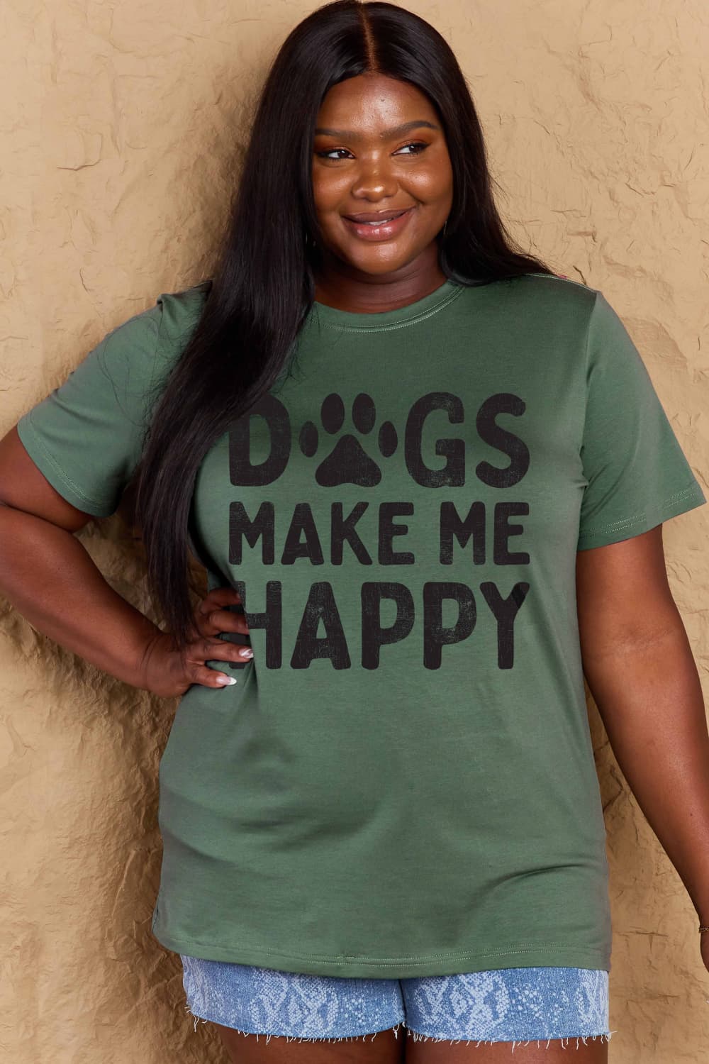 Simply Love Full Size DOGS MAKE ME HAPPY Graphic Cotton T-Shirt nicholesgifts