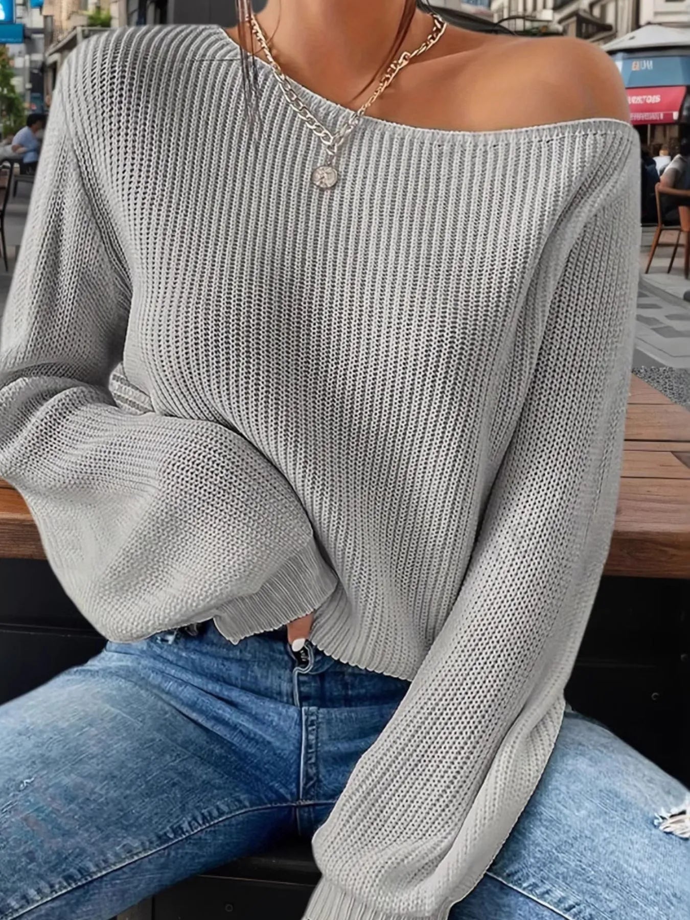 One-Shoulder Ribbed Knit Top with Relaxed Fit