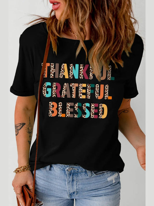 Letter Graphic Round Neck Short Sleeve T-Shirt nicholesgifts